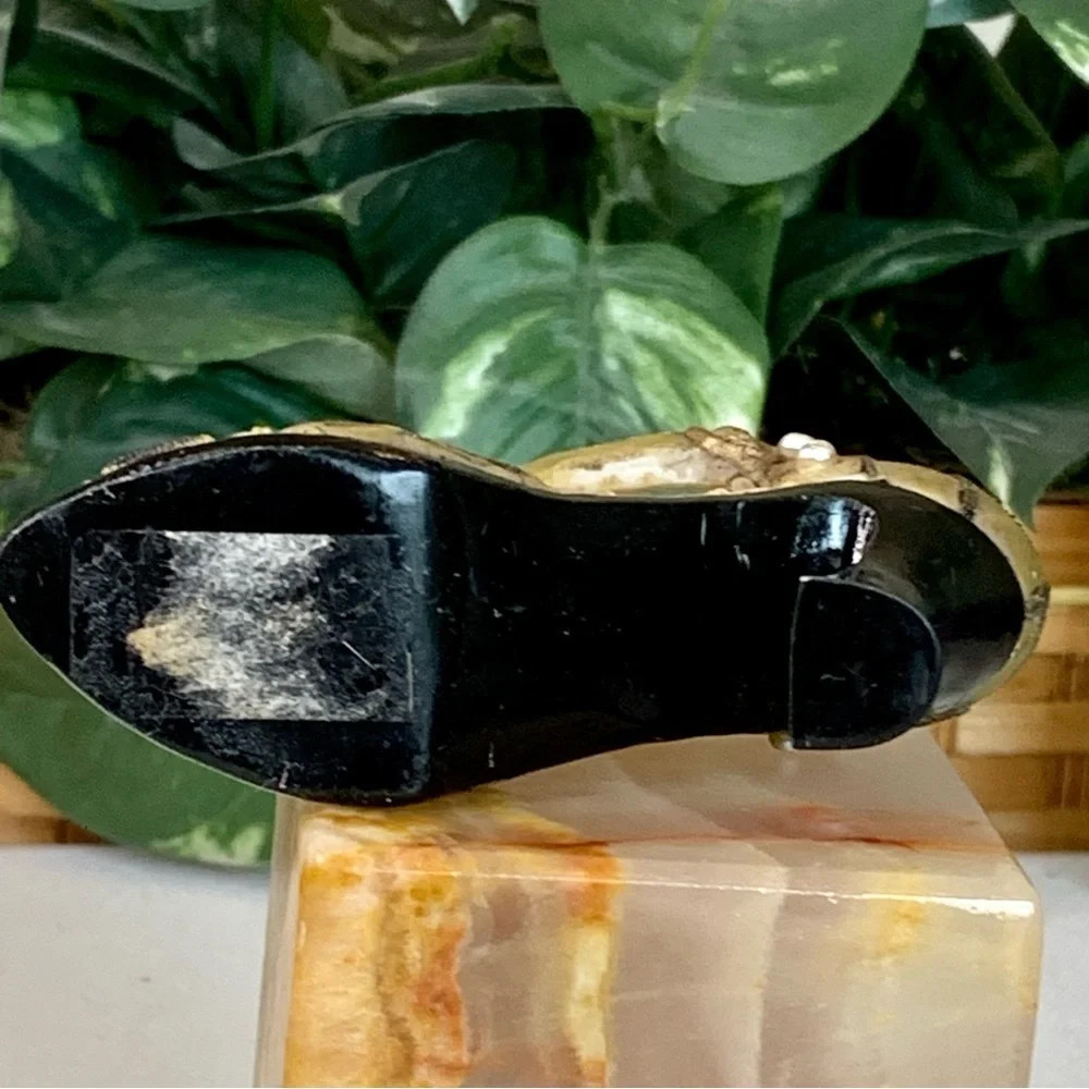 Miniature Mary Jane Shoe Beaded Chunky High Heel Fashion Figurine Collectible